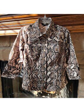 Boston Proper Desert Python Ruched Sleeve Denim Jacket Stretch Brown Women’s M